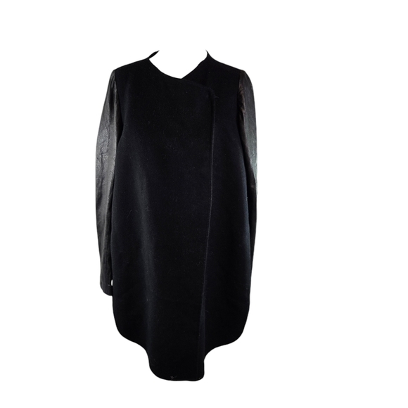 Vince black leather wool minimalist coat jacket - Picture 4 of 15